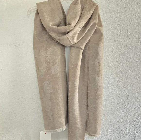 Alexander McQueen Graffiti Wool Silk Blend X-Large Scarf Tan - Picture 3 of 9